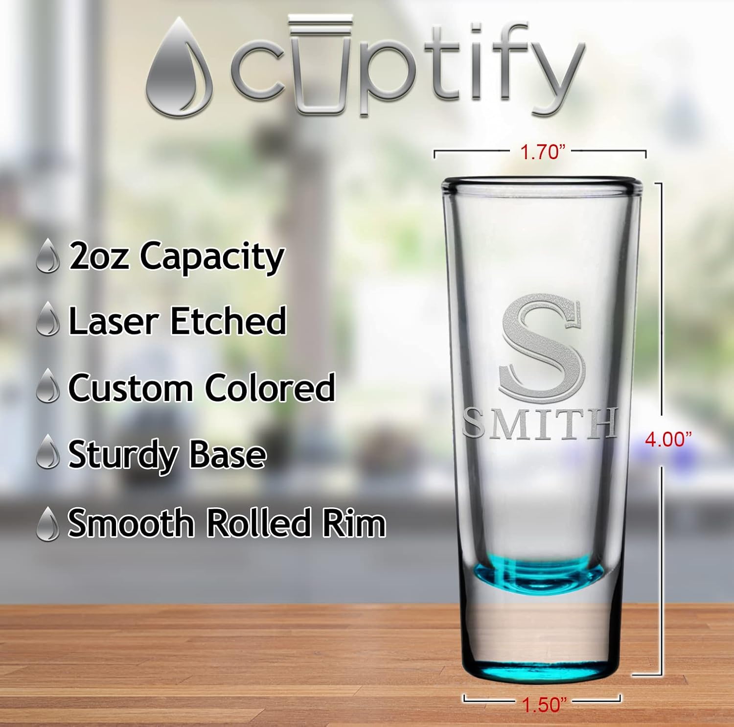 パーソナライズ グラス スプリット スクリプト イニシャルと名前 2オンス ティール ボトム エッチング トールショットグラス テキ