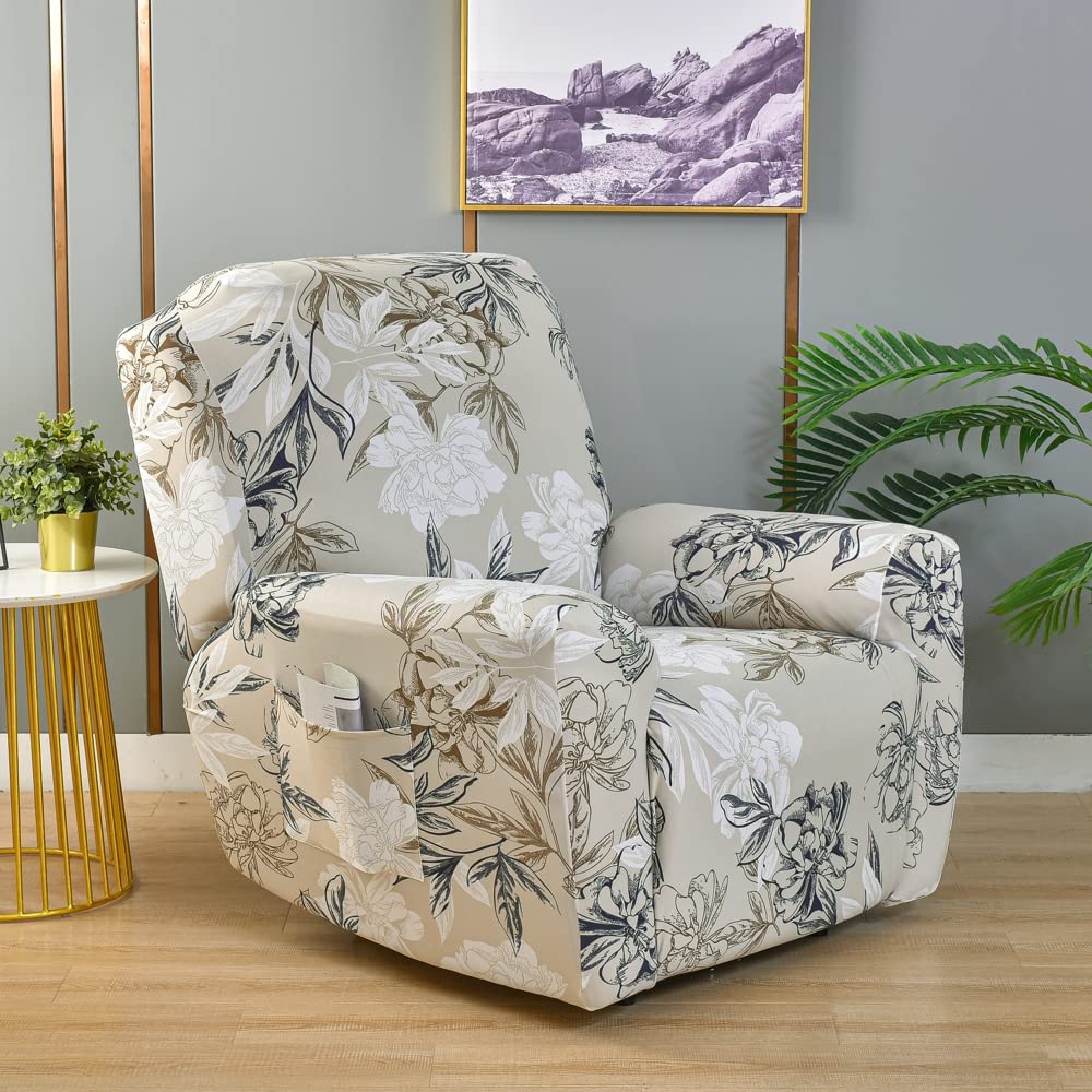 EBETA Elasticizzato Copripoltrona Fodera per poltrona, Fodera per poltrona relax in 4 pezzi, Coprisedile Chivas Poltrona Reclinabile Relax Completo con Tasche (Fiore)