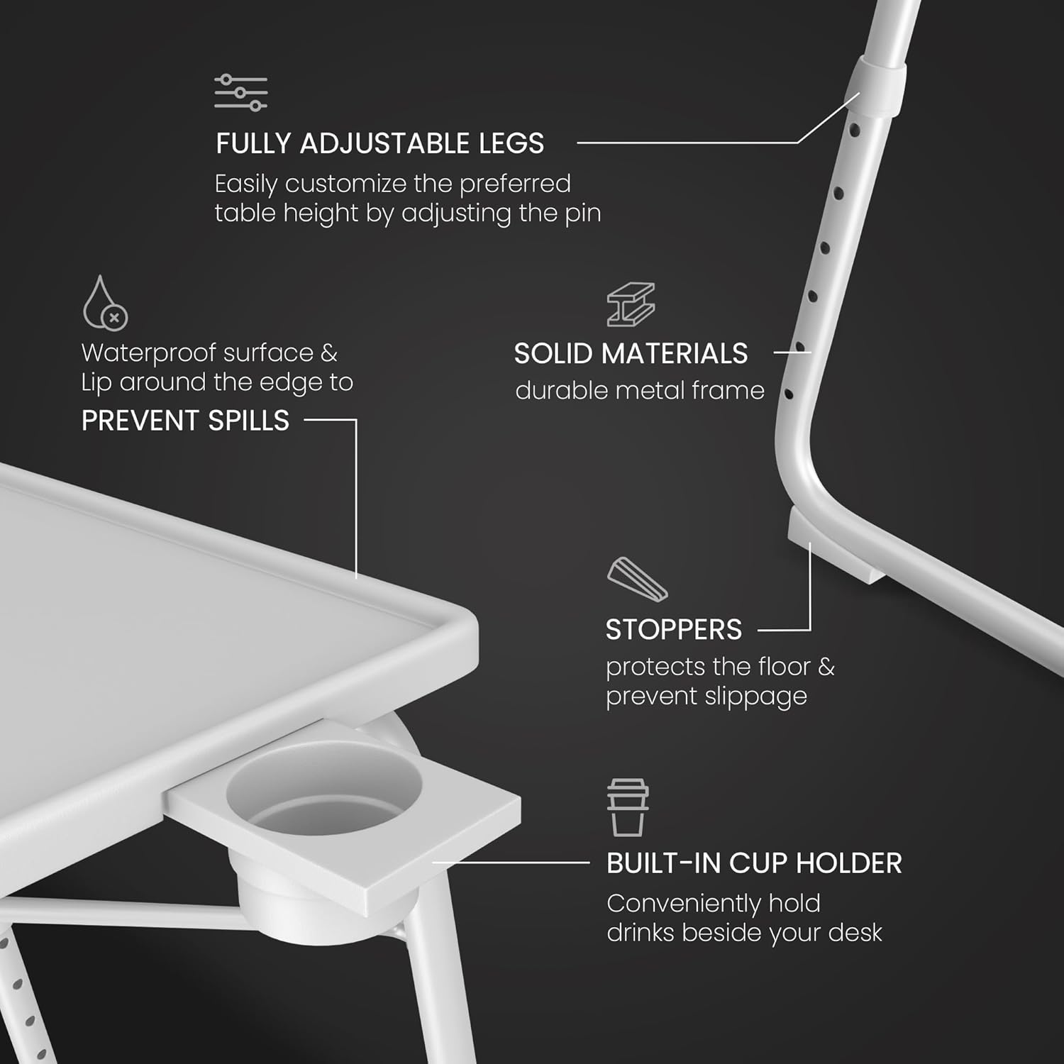 Our Modern Space Adjustable TV Tray Table - 6 Height & 3 Tilt Angle Settings | Multifunctional Foldable Tray Table for Eating Laptop Dinner or Bed Use | Easy to Assemble & Store | Portable Desk