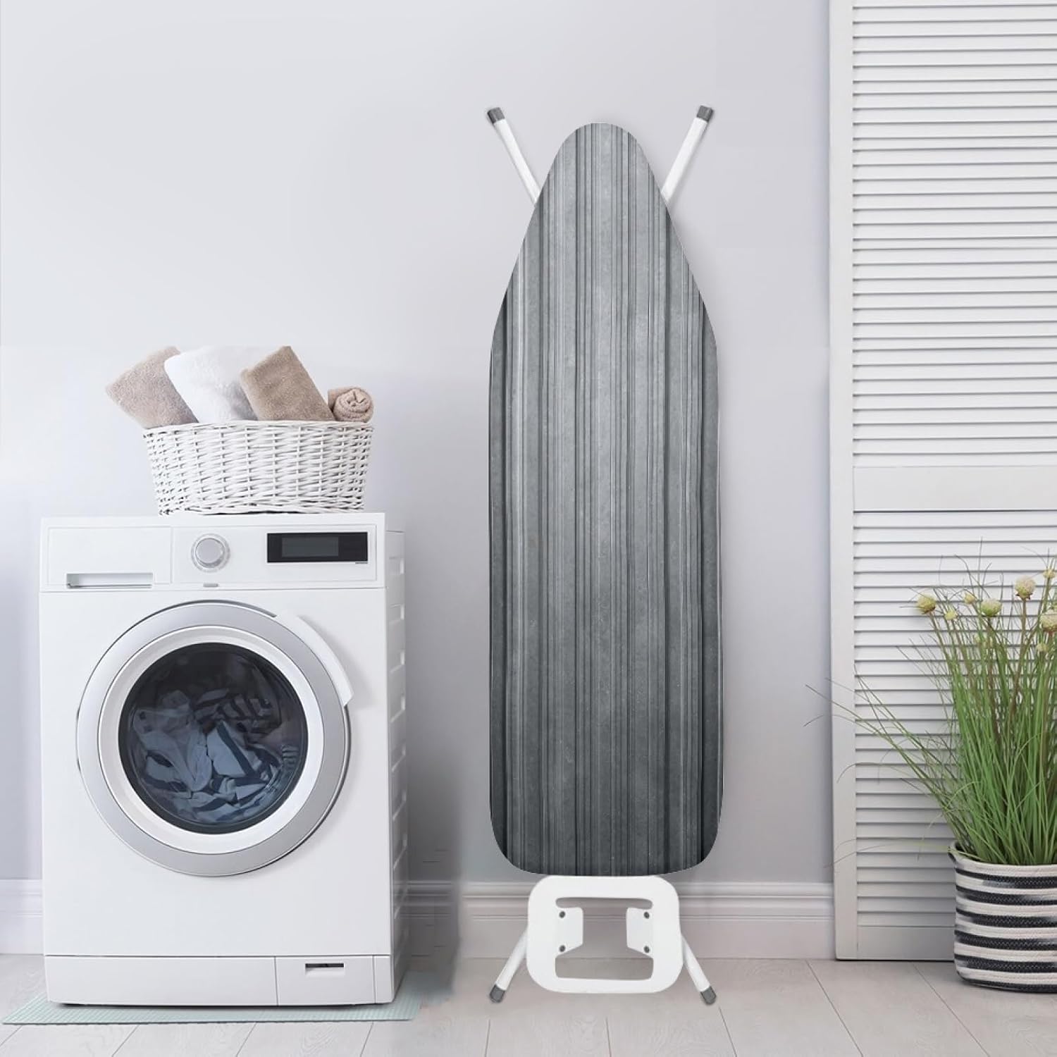 Ironing Board Cover 14x48 Gray Stripes Iron Board Cover with Padding Heat Reflective,Scorch Resistant Thick Padding,Snug Fit Non-Slip Nose Pocket Fastener Straps Elastic Edges