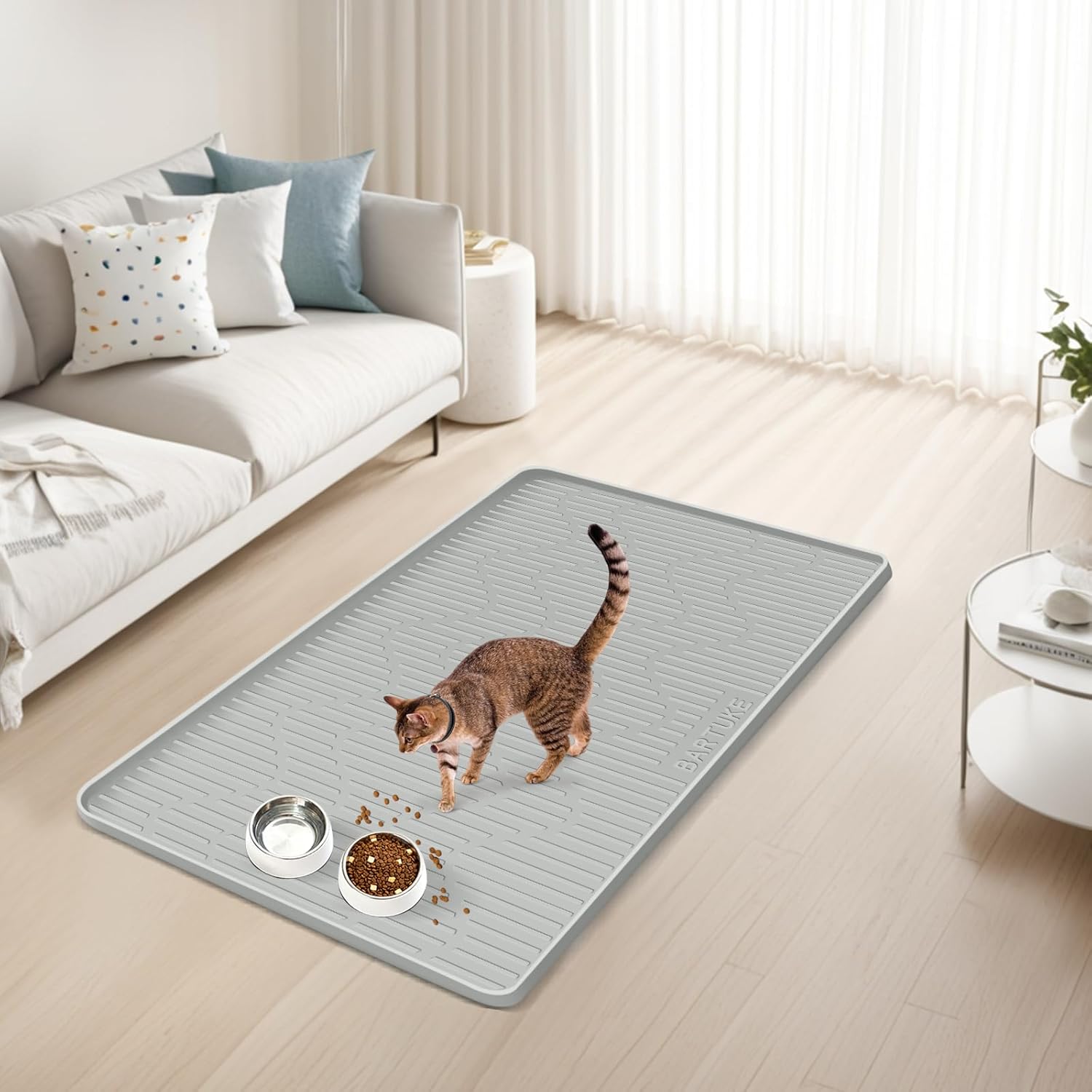 Silicone Cat & Dog Food Mat, 24" x 17" Large Pet Feeding Mat for Cats and Dogs Bowl, Pet Placemat for Food and Water with Raised Edge, Waterproof, Leakproof (Grey) - Image 7