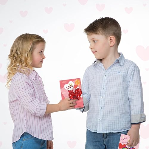 Miniatura 4 de PARTYWIND Tarjetas de San Valentín para el aula de niños, 32 tarjetas de regalo del día de San Valentín + 32 llaveros con purpurina, regalos de