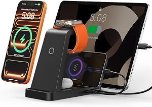 Wireless Charger for iPhone - 5 in 1 Charging Station for Multiple Devices Apple: Fast Wireless Charging Stand Dock for iPhone 17 16e 16 15 14 13 12 Pro Max Apple Watch Airpods