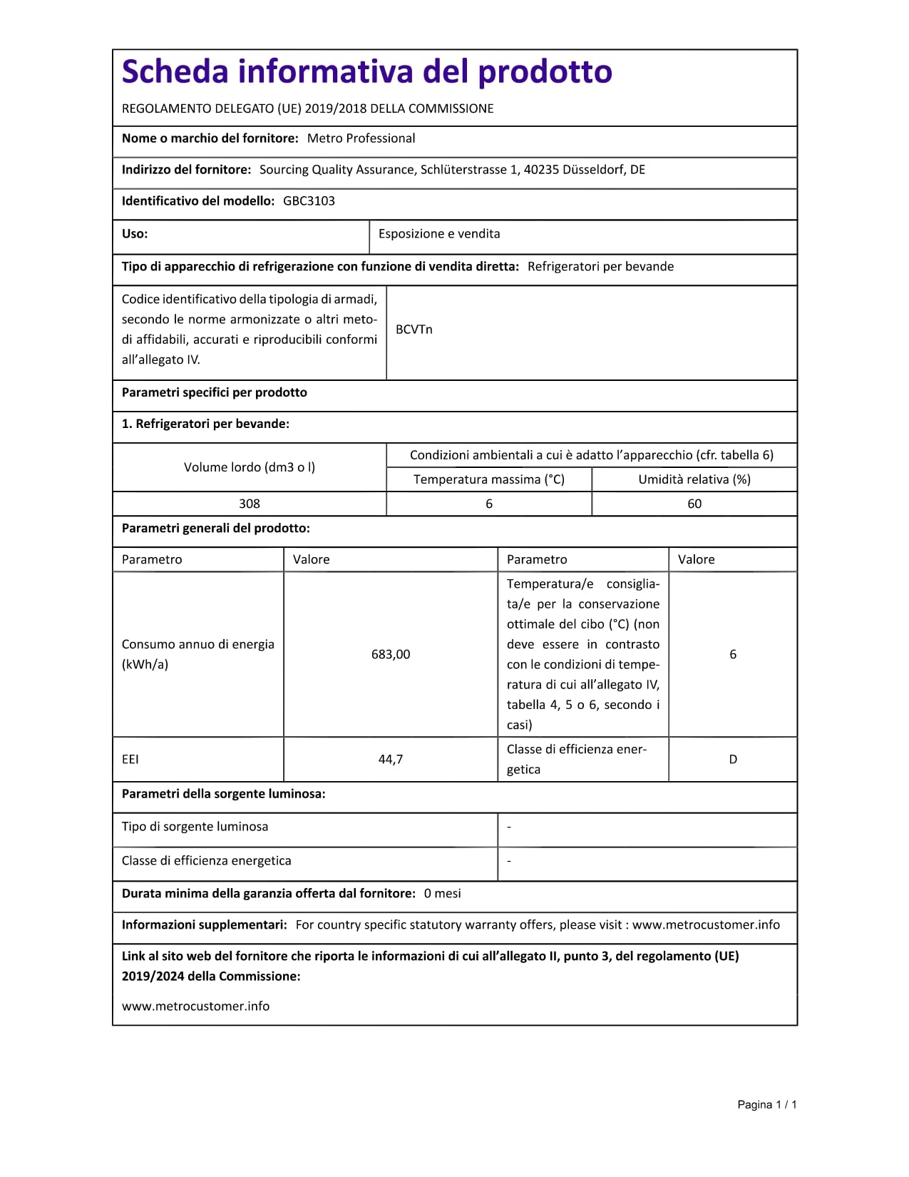 METRO Professional GBC3103 Glastür-Kühlschrank 308 L 3 türig LED Beleuchtung automatische Abtauung Verzinktes Blech Aluminium Glas