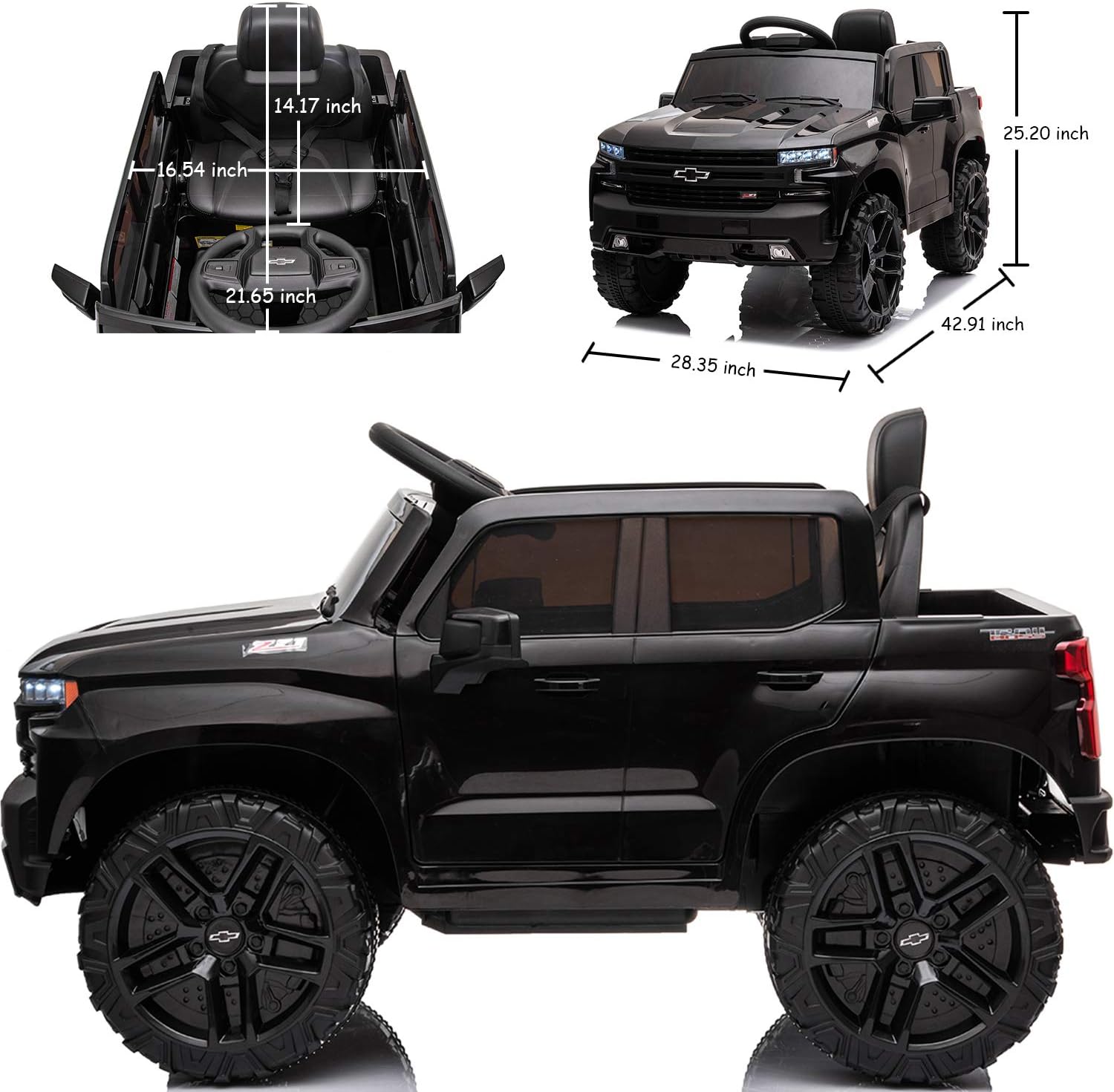 Kids Ride on Electric Vehicles Truck Car 12V Battery 4 Power Wheel Toy Cars for Age 1-3-5-8 Baby Toddler to Drive with Remote Control Chevrolet Silverado Pickup Kid Car for Boys Girls (Black)