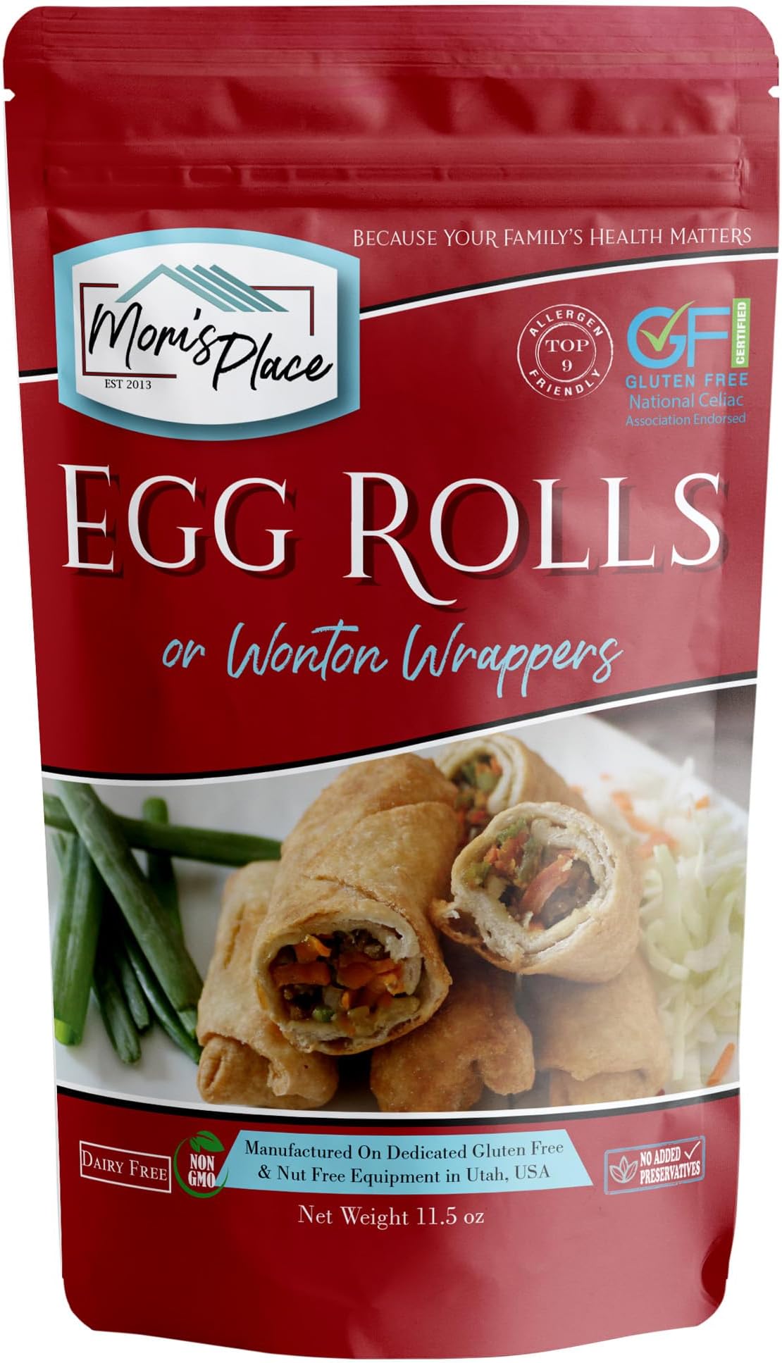 Mom’s Place Gluten Free Egg Rolls or Wonton Wraps Mix, Vegan, Nut Free, Dairy Free & Soy Free, 16 Servings, 11.5 oz