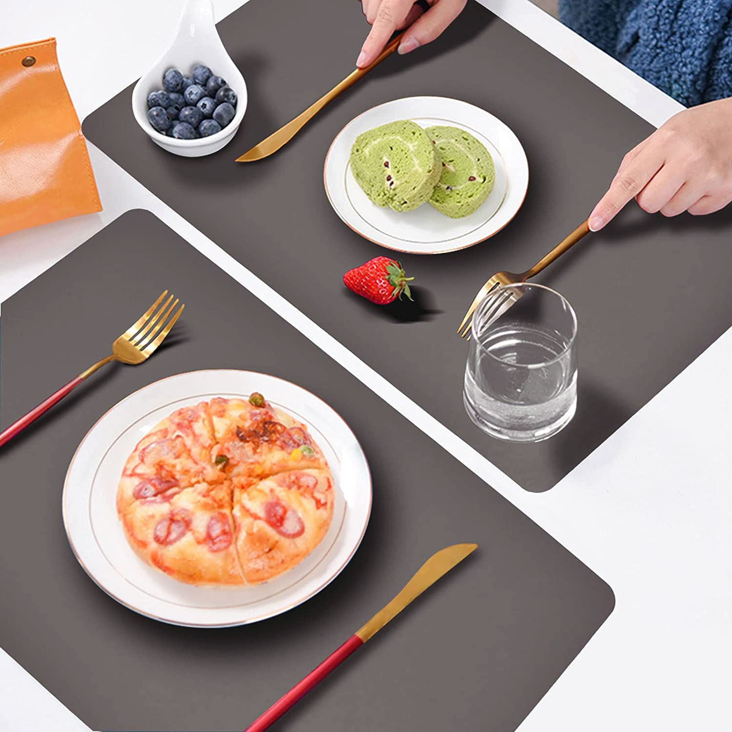 WEHVKEI - Juego De 6 Manteles Individuales De Cuero, Color Rojo Vino Para Mesa De Comedor Lavables