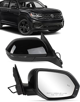 Right Passenger Side Mirror for 2018 2019 2020 2021 2022 2023 2024 Volkswagen Atlas, Heated Side Mirror with Blind Spot Power Adjust Turn Signal, 3CN857508 Black Painted, 6+2 Pins