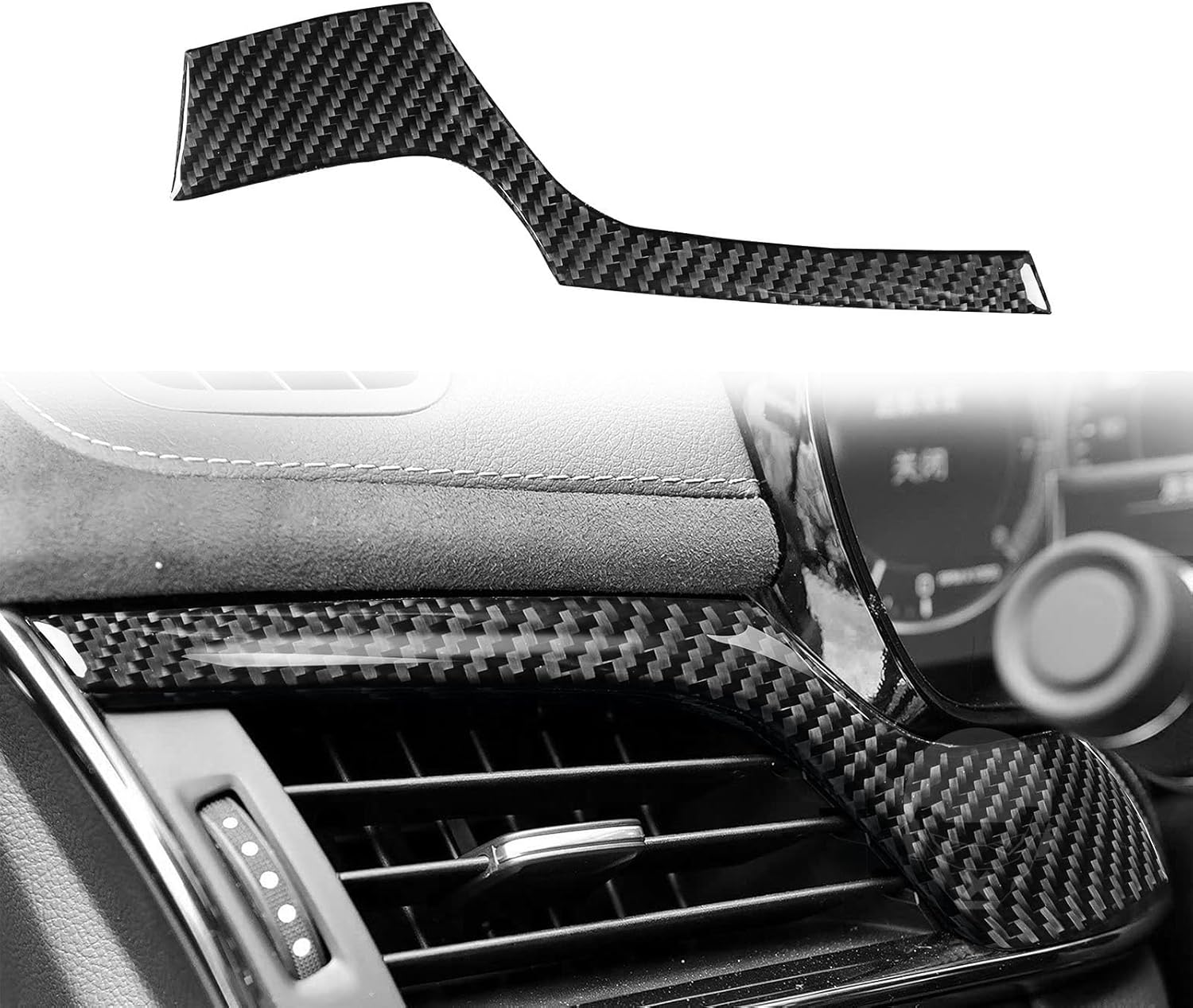 Real Black Carbon Fiber Car Driver Side Dashboard Panel Strip Trim Sticker Auto Interior Accessories Compatible with Cadillac CTS/CTS-V 2014 2015 2016 2017 2018 2019[Only Fits Sedan Version]