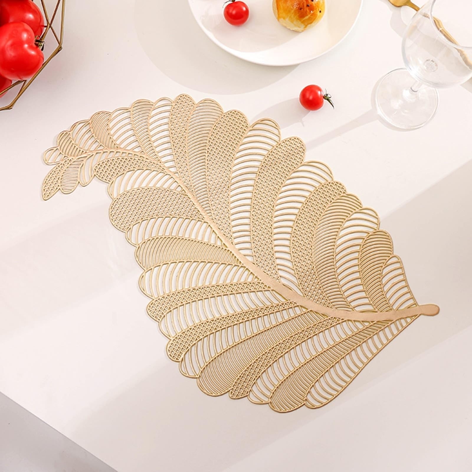 Lot de 10 sets de table dorés creux motif fleur queue de phénix 29 x 46 cm pour cuisine et salle à manger