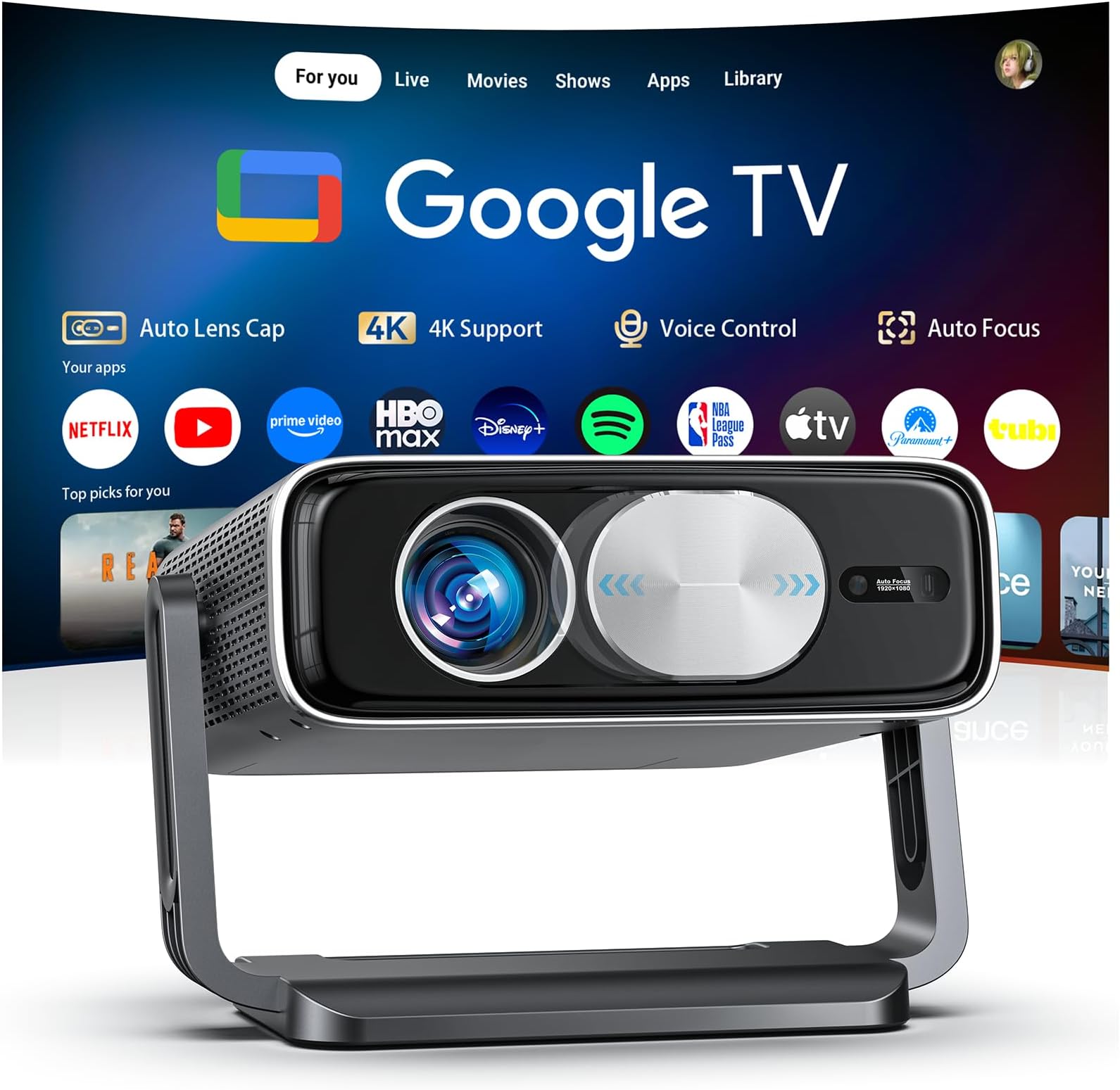 Portable 4K Projector with Google TV — primary product photo