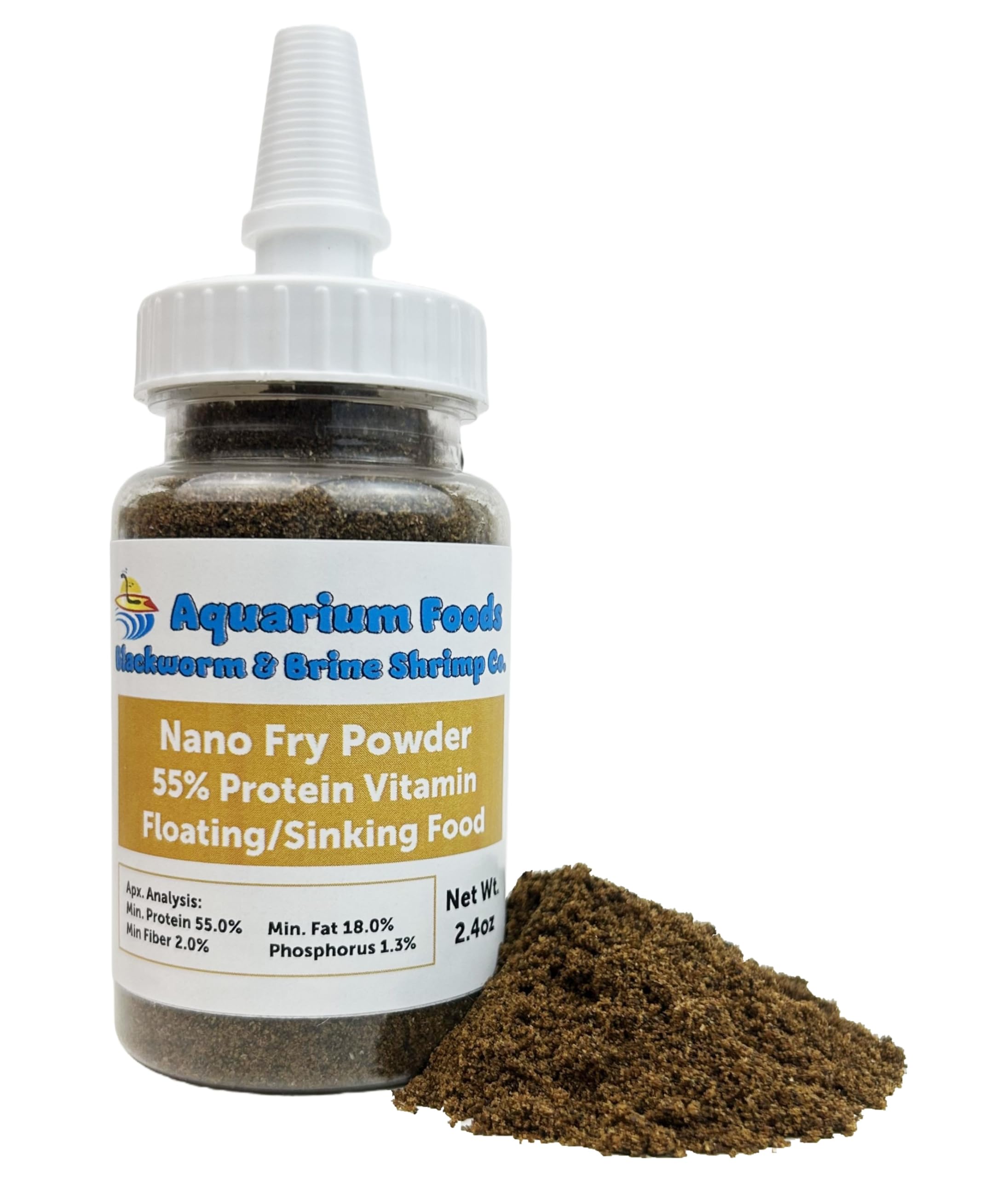 Aquatic Foods Inc. Nano Fry Powder, 55% Protein Vitamin Rich Floating/Slow Sinking Powdered Fry Growth Food for All Tropical Fish, Baby Cichlids,