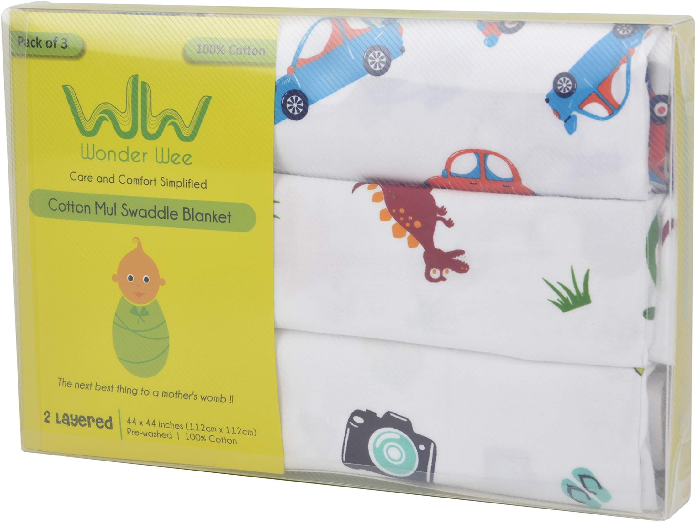 2 Layered Baby Swaddle Blanket 44" x 44" Pack of 3