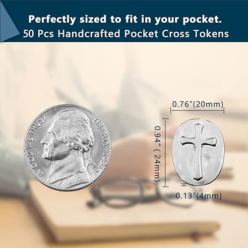 Miniatura 2 de 50 monedas de cruz de bolsillo, fichas de cruces de 2 caras, dijes de buena suerte, cruces de bolsillo de metal, fichas de monedas cristianas,