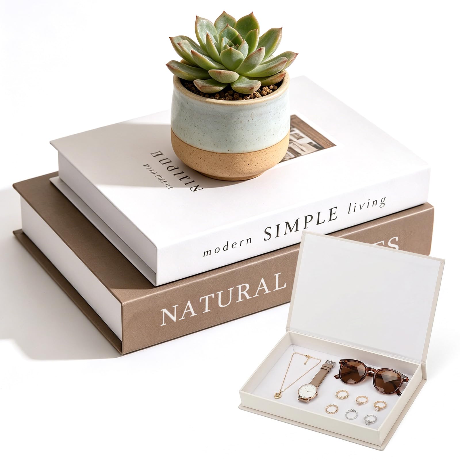 LIRONGTAGE 2Pcs Foldable Faux Books for Decoration, Decorative Faux Books Boxes, Modern Fashion Decorative Book Set, Book Storage with Magnetic Buckle for Home Office Bar Coffee Table Bookshelf