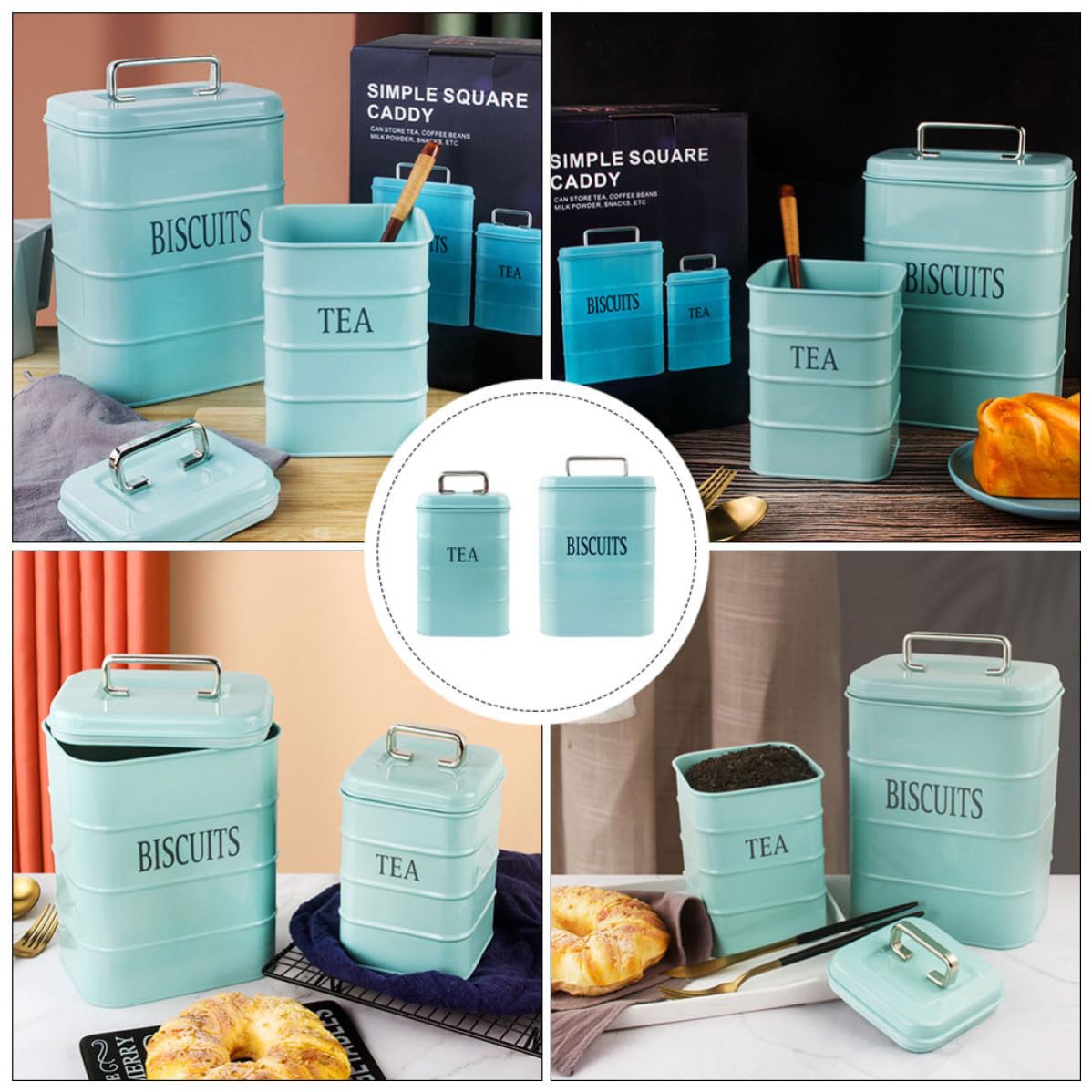 Alipis Barattolo in Ferro Zincato Coperchio Ermetico 3, 2l Blu | Contenitore Multiuso Leggero, Facile da Pulire, Capacità 1, 3l e 3, 2l, per Cucina e Dispensa