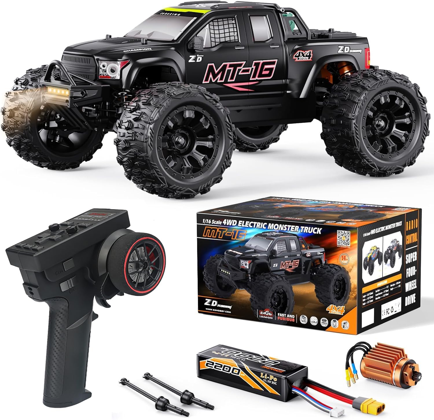 MT-16 1/16 Brushless Fast RC Cars 4X4 for Adults Fast 50 MPH,High Speed RC Car 4WD, Off Road Remote Control Truck,All Terrain RC Truggy for Snow,Sand & Mud Compatible with 3S Battery,Suitable as Gift
