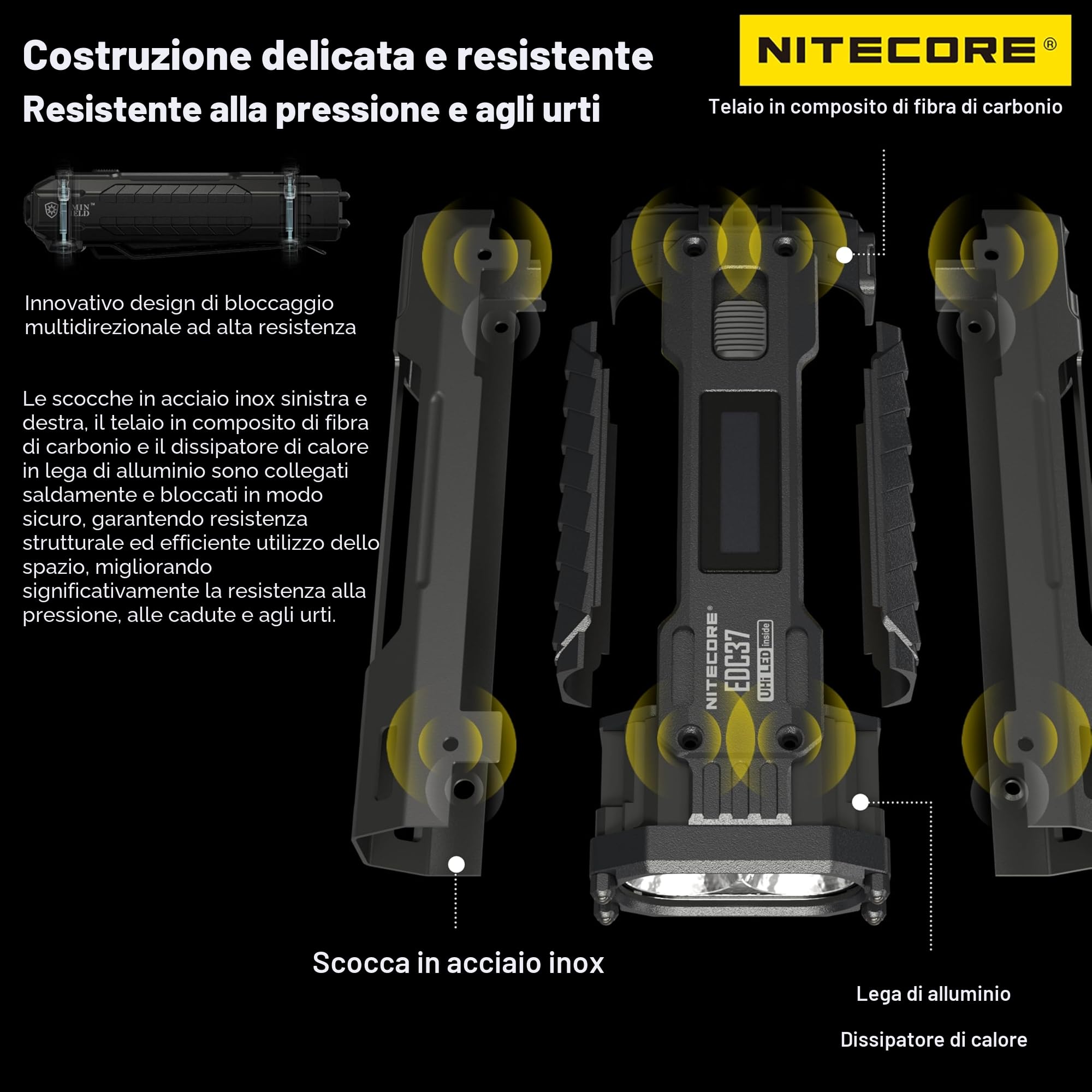 Nitecore EDC37 - Torcia tattica EDC da 8000 lumen con portachiavi retrattile