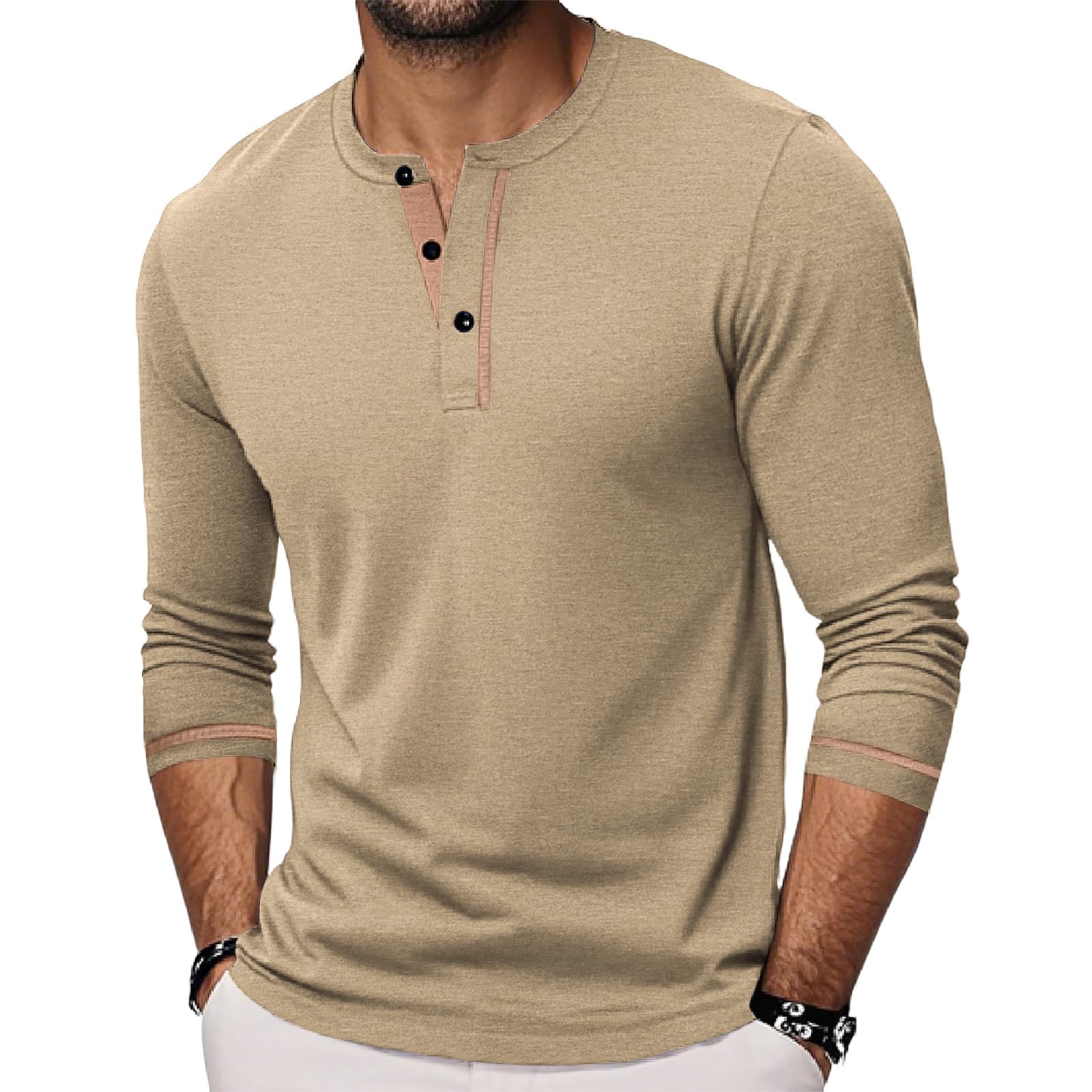 Herren Langarm Henley Shirts Lässiges Slim Fit T-Shirt für Herren Einfarbiges Oberteil mit Knöpfen