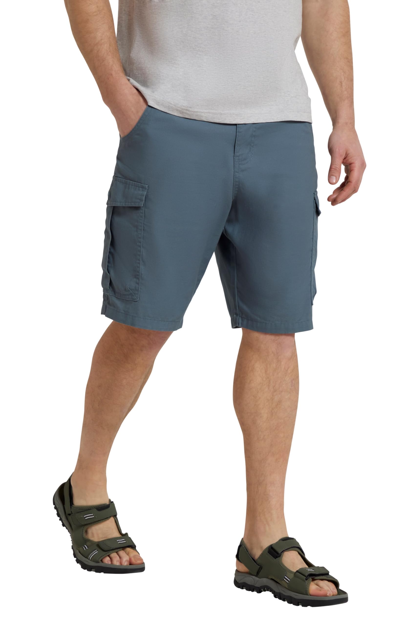 Mountain Warehouse Men's Blue Lakeside Shorts - 100% Durable Twill Cotton Cargo Shorts, Durable Shorts, 6 Pockets - Spring Summer, Walking, Running, Hiking & Camping W48