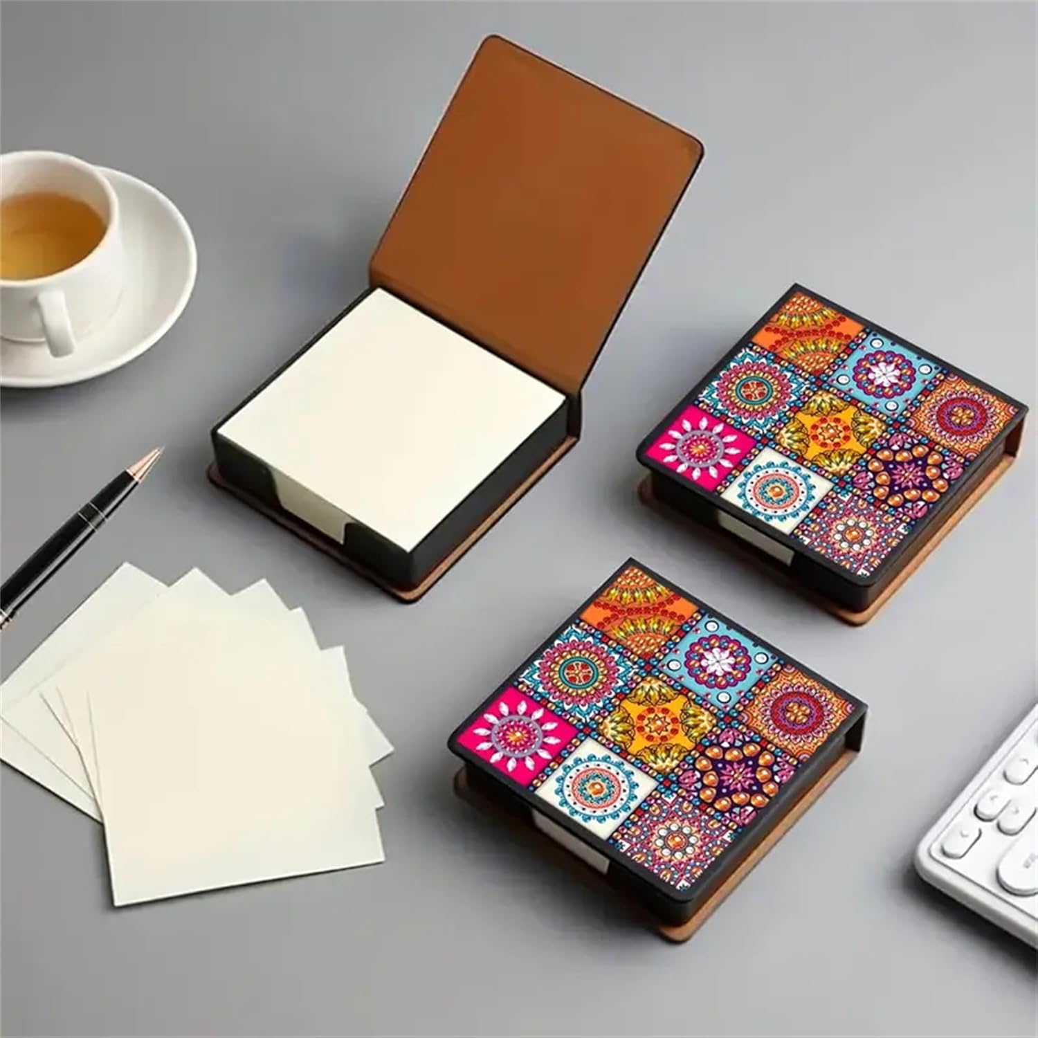 Mandala Diamond Painting Kit Note Box,Memo Paper Storage Box Diamond Art,Sticky Note Holder Diamond Art,Diamond Painting Memo Pad For Office Desk. (Mandala) image 2
