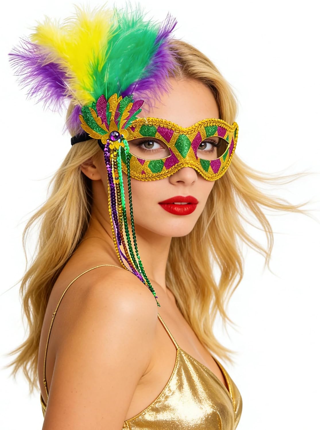 Mardi Gras Mask with Feathers Women Mask Feather Masquerade Mask Venetian Carnival Mask Halloween Party Costumes Cosplay for Women
