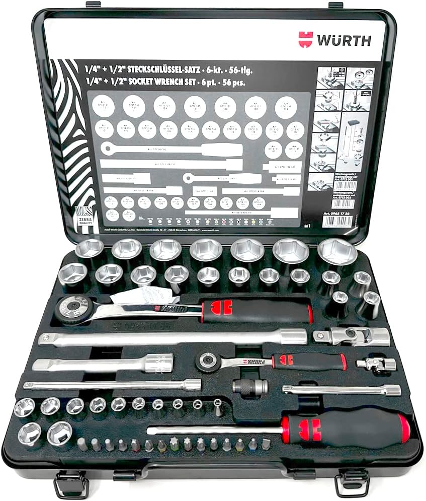 Würth Chiavi A Bussola 1/4+1/2 Würth Zebra, Assortite, Esagonali, 56 Pezzi in Cassetta