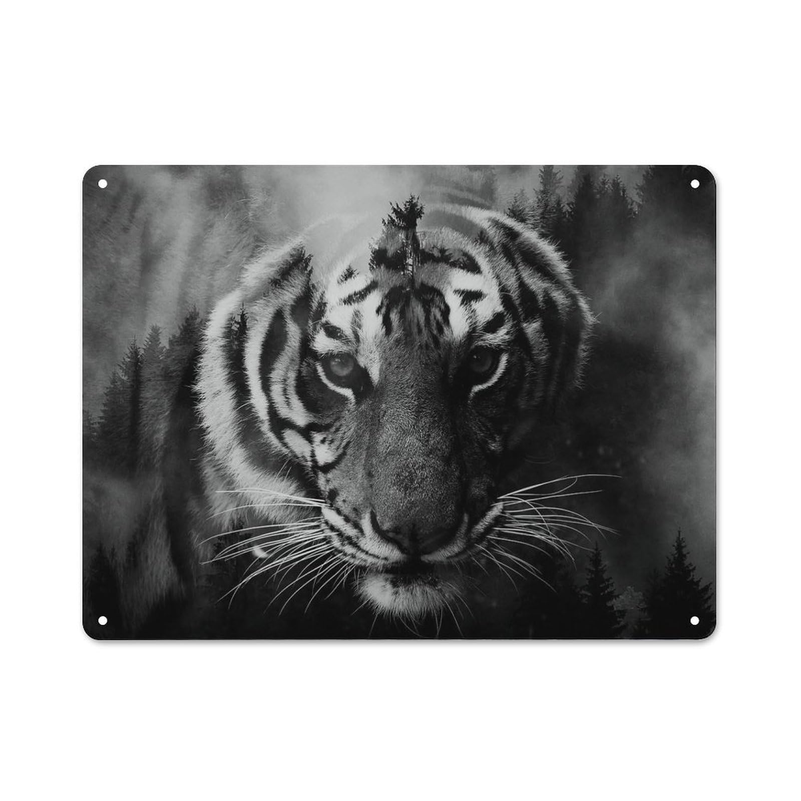 Junmoney Style-16 Tiger In Forest Farmhouse Metal Sign 30X40cm, Rustic Country Wall Plaque For Farmhouse Kitchen, Pantry Or Dining Area