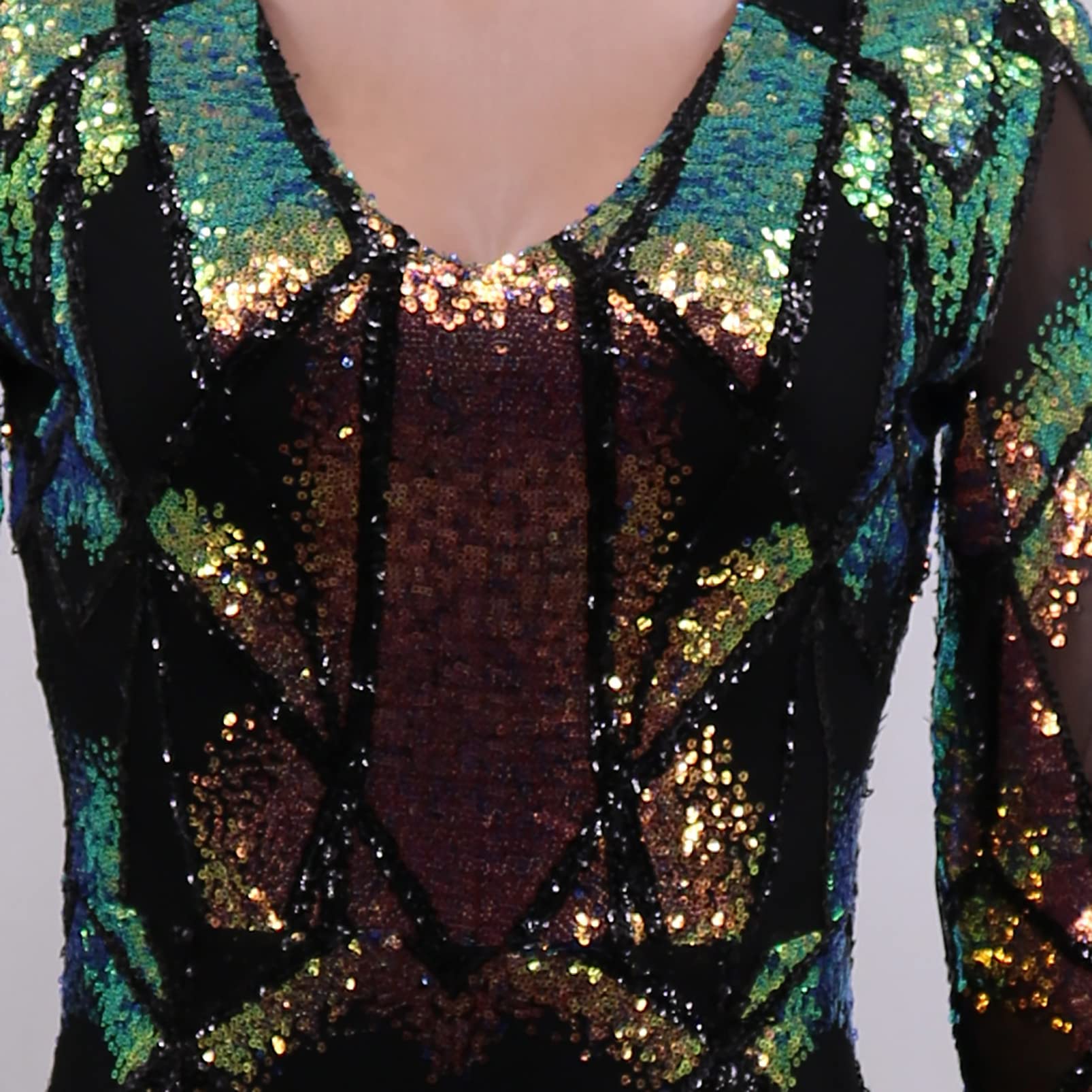 Vestido de Club Nocturno con Lentejuelas para Mujer, Vestido de Falda Corta de Manga Larga de Verano con Escote en V Profundo Vestido de Cóctel para Dama de Honor Vestidos de Graduación
