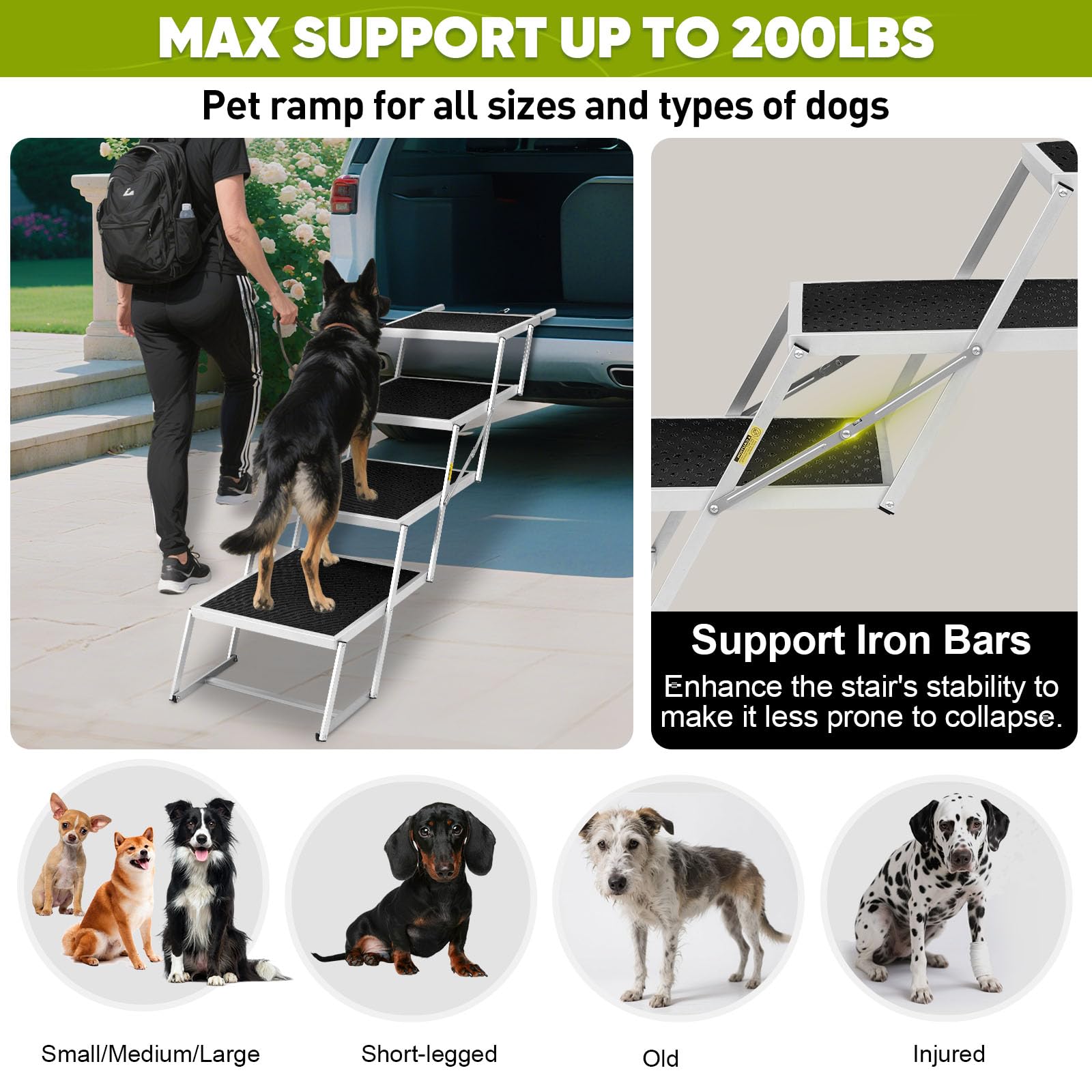 Extra Wide Dog Stairs for Large Dogs, Foldable Dog Ramp for Car with Non Slip Surface, Portable Pet Steps for Cars, SUV, High Beds, Trucks, Supports up to 200 lbs (for The Trunk of The Car Only) - image 4