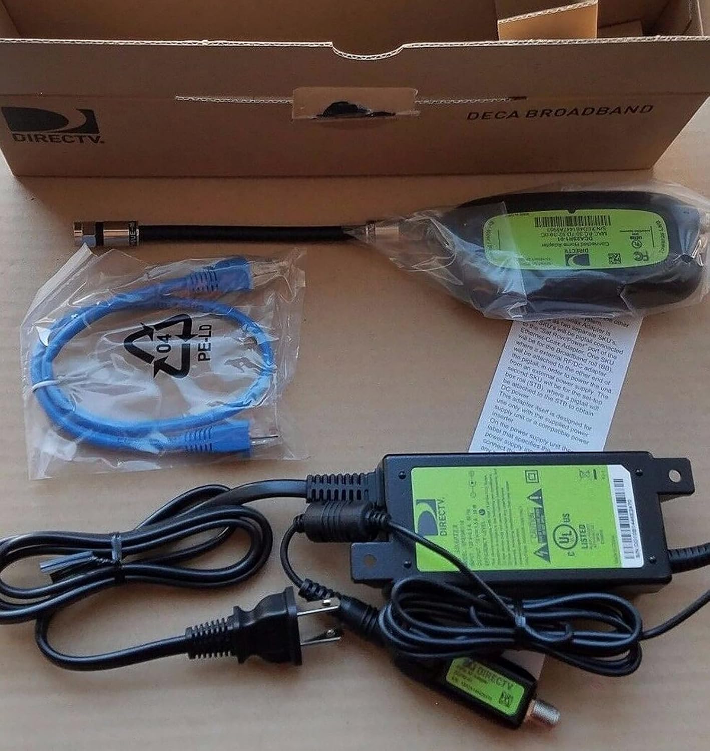 DIRECTV 2 Pack Receiver Deca Broadband DCA2PR1-01 Connected Home Adapter ON Demand Cinema Internet Over COAXIAL SWM w/Power Adapter Ethernet Cable UL Listed New