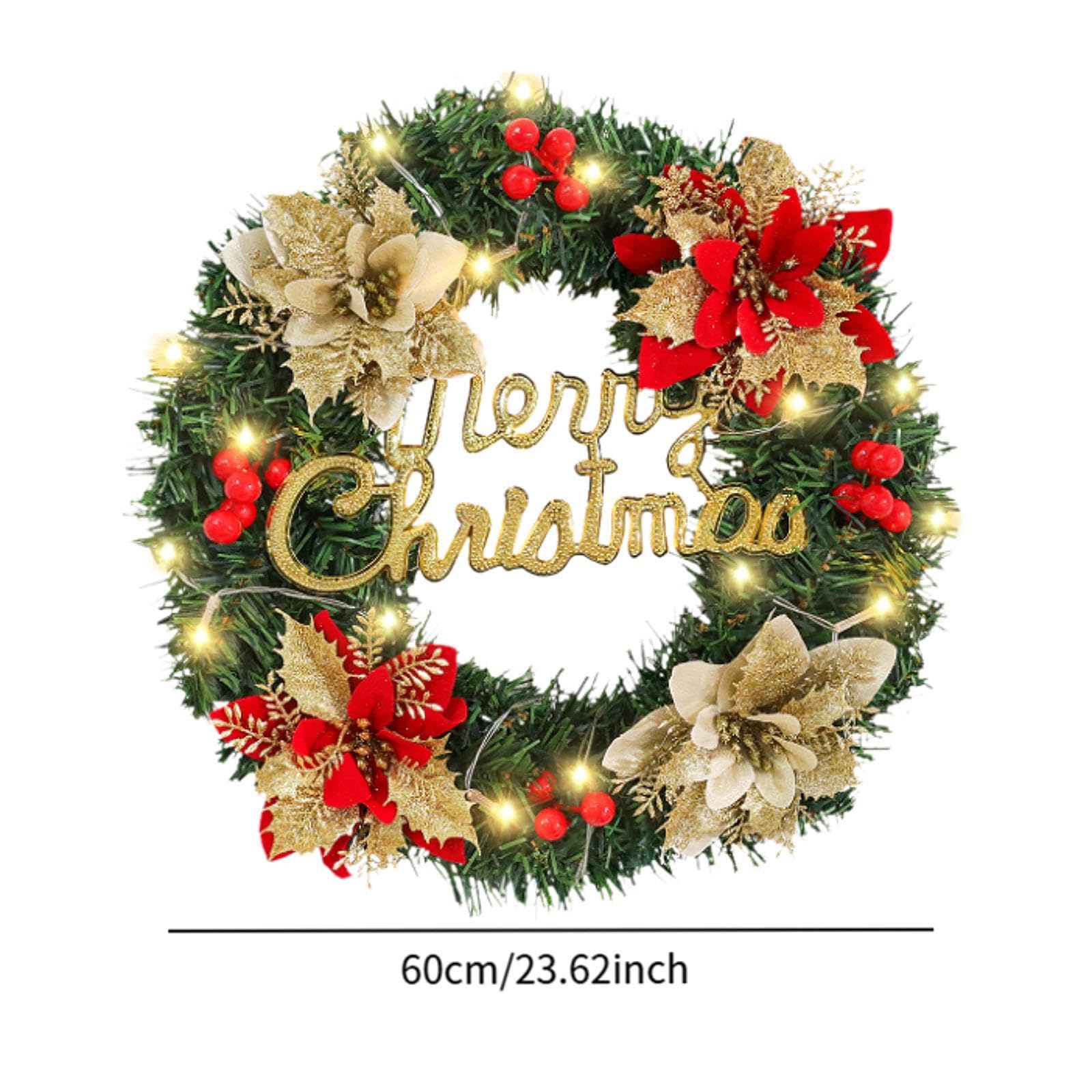 Couronne de Noël Lumineuse Couronne Guirlande Décoration Structure Légère Prête à l'emploi avec Branches à Épanouir et Fixation Simple Adaptée Aux Por