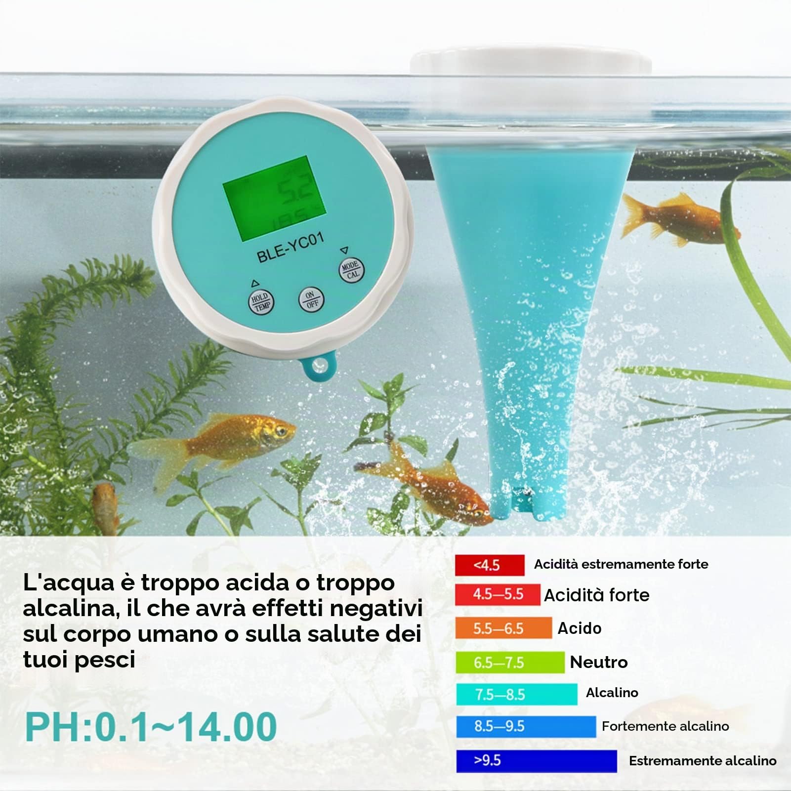 Tester Dell'acqua Digitale, Misuratore Dell'acqua, 6 in 1 PH EC TDS ORP TEMP Penna per Tester Dell'acqua per Cloro Residuo per Piscina con Acqua Potabile
