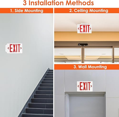 Miniatura 3 de Gruenlich Letrero LED de salida, luz de emergencia con doble cara y baterías de respaldo, letra roja estándar de EE. UU., calificado UL 924, voltaje