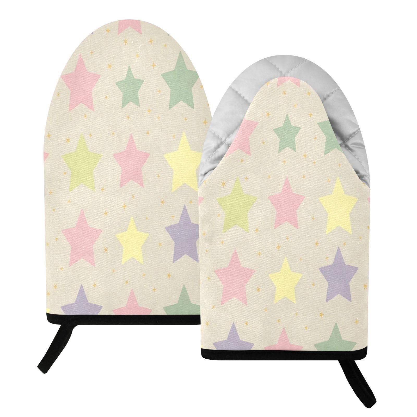 BURSTDDY Pastel Stars Oven Mitt,Heat Resistant Kitchen Mitts for Cooking