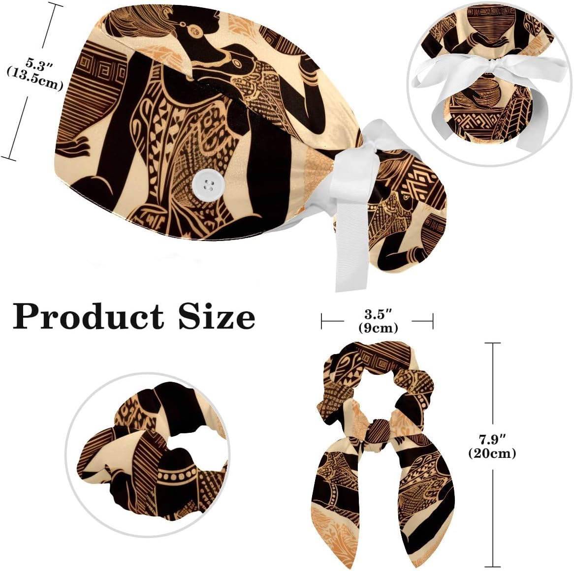 Scrub Caps Women with Button,Adjustable Surgical Caps with Ponytail Pouch,Working Cap with Bow Hair Scrunchy - Image 2