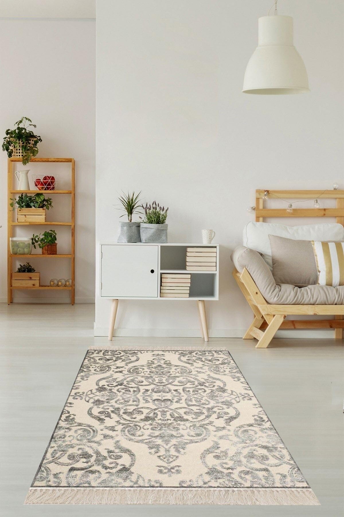 Pelangi Osmanlı Desen Göbekli Dijital Baskı Yıkanabilir Modern Salon Halısı ve Yolluk, Bej 80 x 150, 14378015005