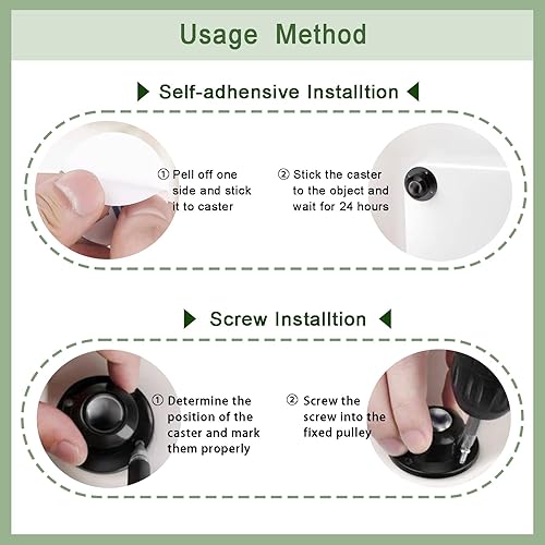 Miniatura 3 de Paquete de 4 ruedas giratorias autoadhesivas de 1 pulgada para muebles, capacidad de carga de 28 libras por rueda, ruedas giratorias de perfil bajo