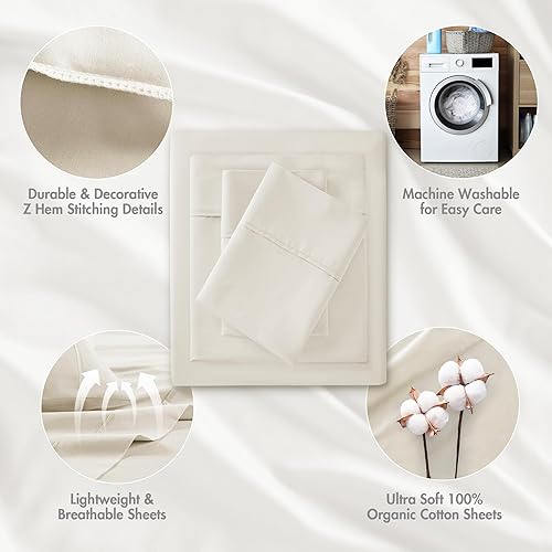 Miniatura 2 de Madison Park Sábanas de algodón orgánico, suaves y transpirables, sábanas de algodón de 300 hilos, juego de sábanas elásticas con bolsillo profundo