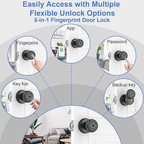 Miniatura 2 de Cerradura de puerta de huellas dactilares, perilla de puerta inteligente con teclado de contraseña, perilla de puerta con estampado de dedos,