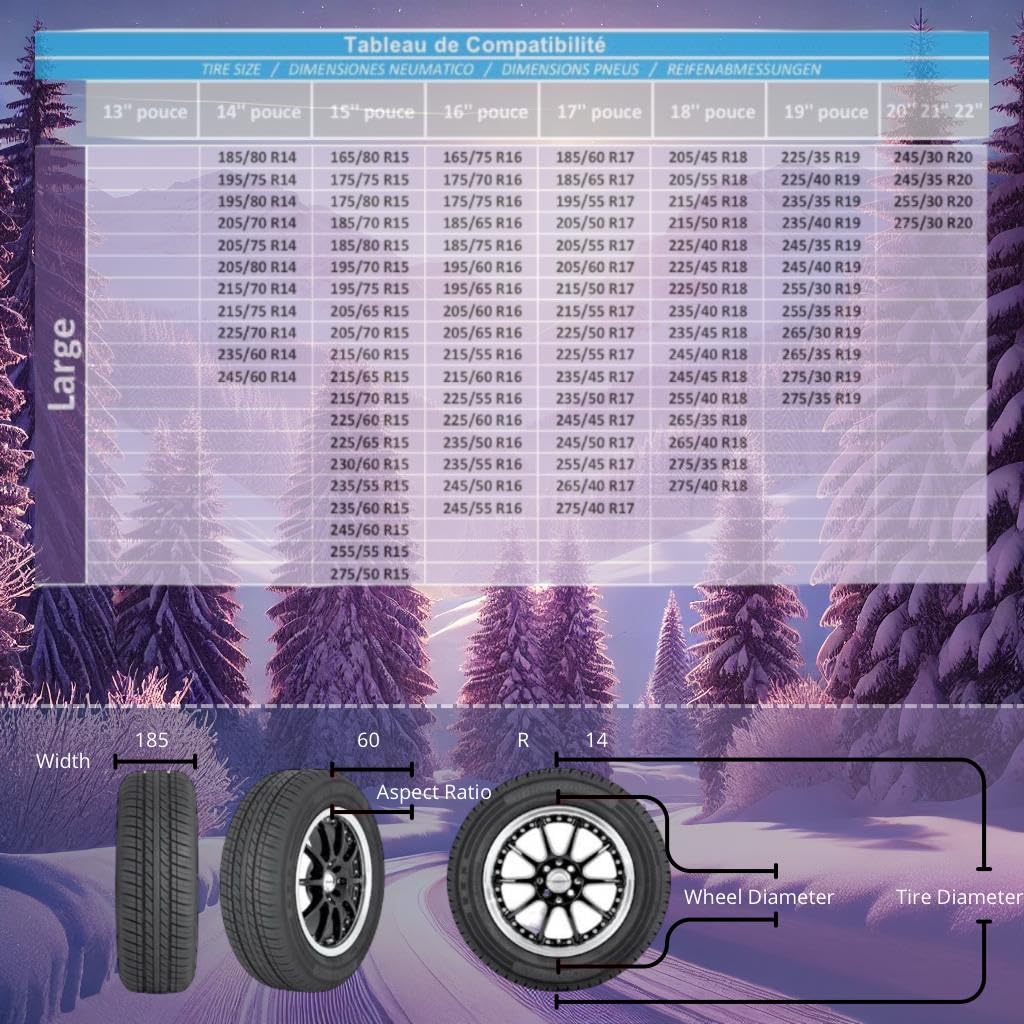 Calze da Neve omologate EN-16662-1, Calza da Neve per Auto, Calza per Pneumatico da Neve, Calze da Neve, Catene da Neve, Catene da Neve per Pneumatici (Large)