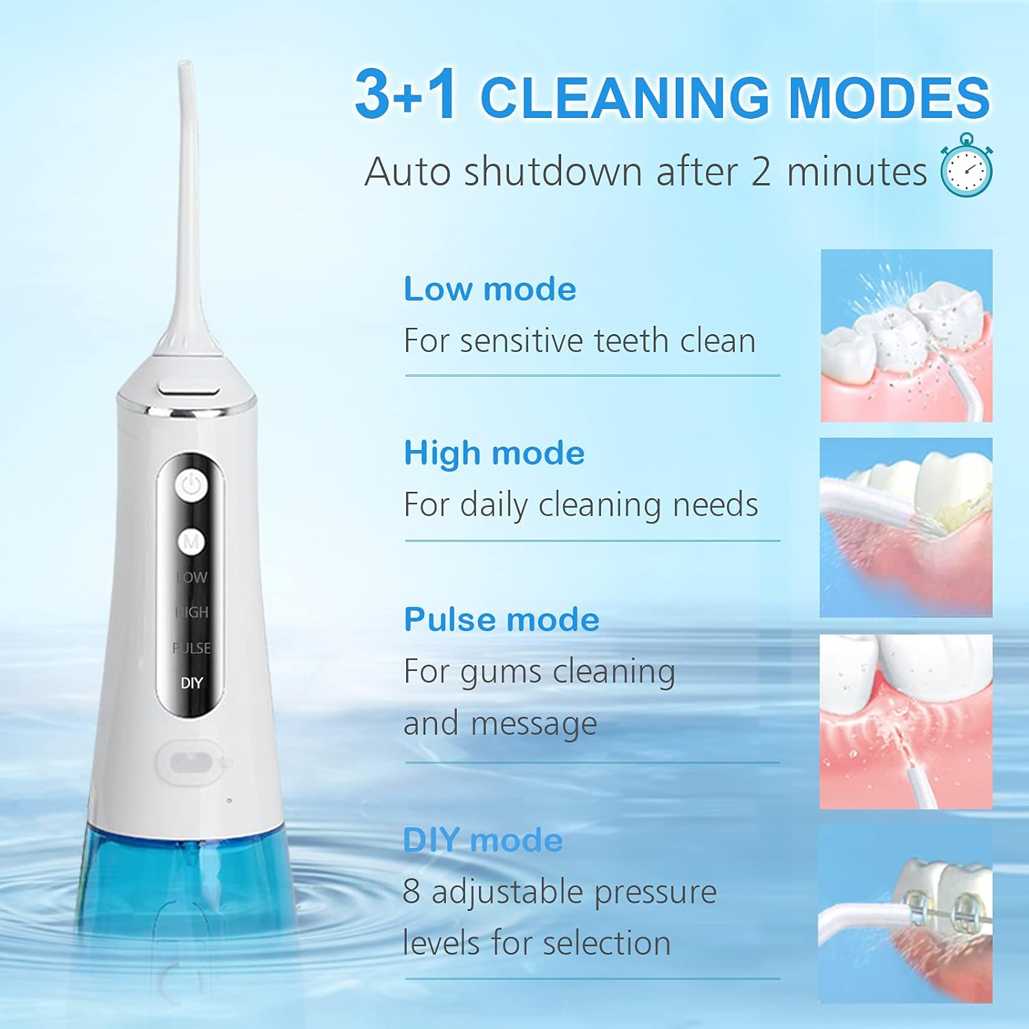 Water Flosser Cordless for Teeth, Vaeqozva Portable Oral Irrigator for Braces with 5 Jet Tips 300ML Water Tank IPX7 Waterproof 4 Modes Rechargeable Dental Floss for Home and Travel : Beauty & Personal Care