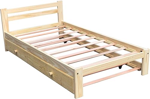 Miniatura 5 de Cama doble nido de madera maciza de pino con listones de apoyo sin terminar marco de madera individual adecuado para dormitorio y cama nido con