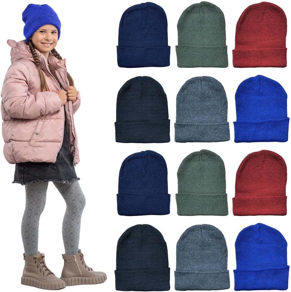 Yacht & Smith 12 Pack of Winter Beanie Hats Bulk for Men Women Kids, Wholesale Winter Hat Beanies One Size 12 Pack Kids Assorted Beanies