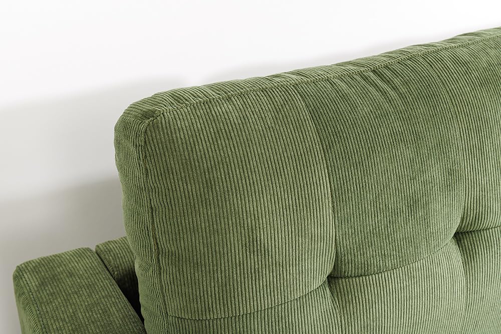 Ecksofa STOCKHOLM - 220cm - grün - Cordstoff - Federkern Rundum-Bezug | Ottomane links oder rechts montierbar, Taschenfederkern, skandinavischer Stil, pflegeleicht, belastbar bis 120 kg