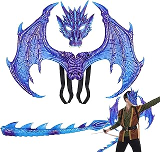 Halloween Dragon Cosplay Set | Kids Cosplay Props - Dragon Wing Tail Face Cover Halloween Cosplay Set for Christmas, Easte...