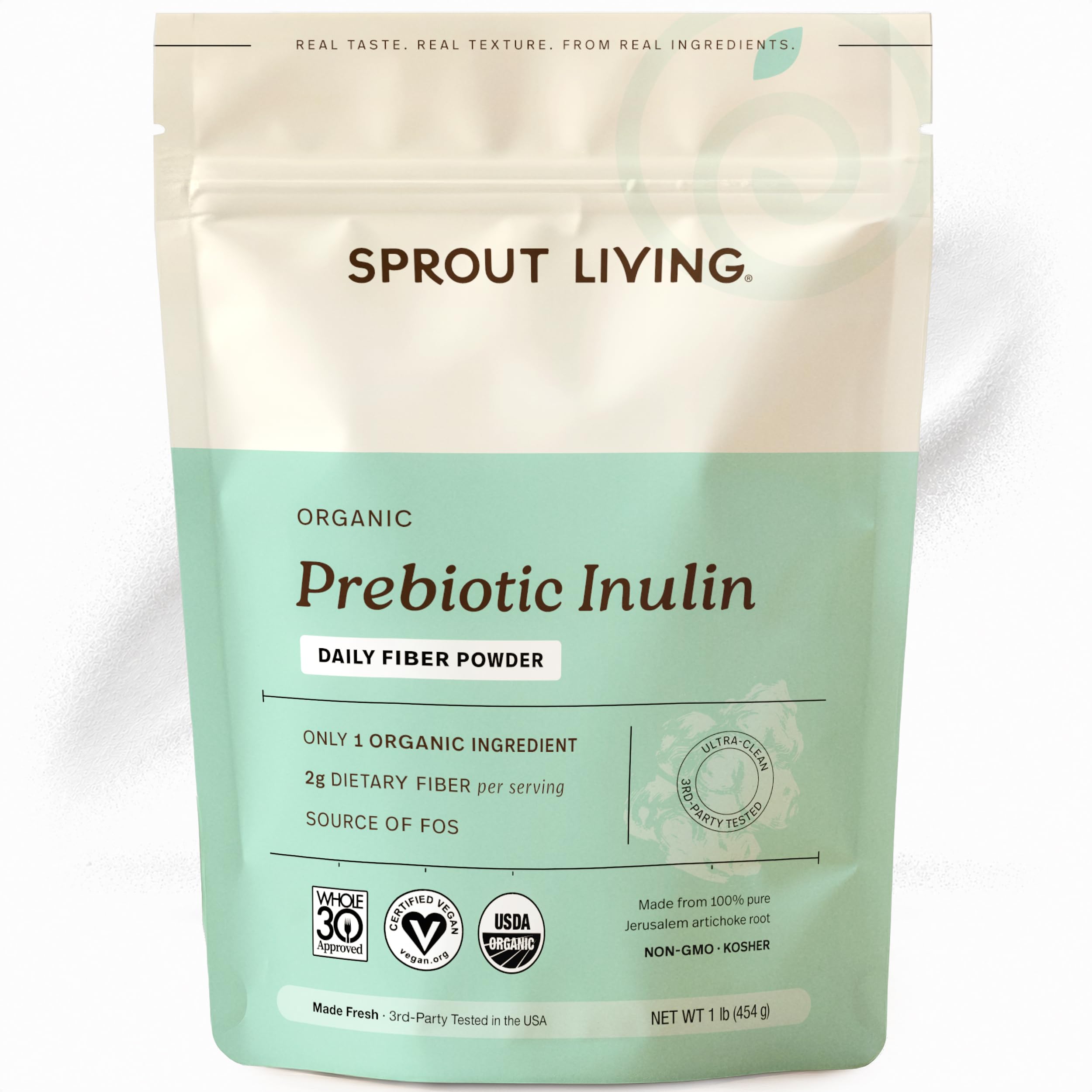 Sprout Living Organic Inulin with FOS Prebiotic Powder, Soluble Fiber for Leaky Gut, Bloating, Digestion, Feed Friendly Bacteria (Probiotics), 1 Scoop Daily, 1 lb (90 Servings) Jerusalem Artichoke 1 Pound (Pack of 1)