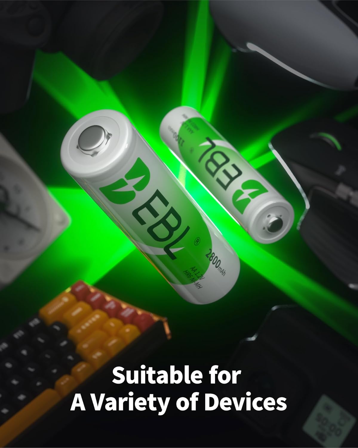 EBL 24 Sets AA AAA Batteries Combo with 12-Pack AA 2800mAh & 12-Pack AAA 1100mAh 1.2V Rechargeable Batteries