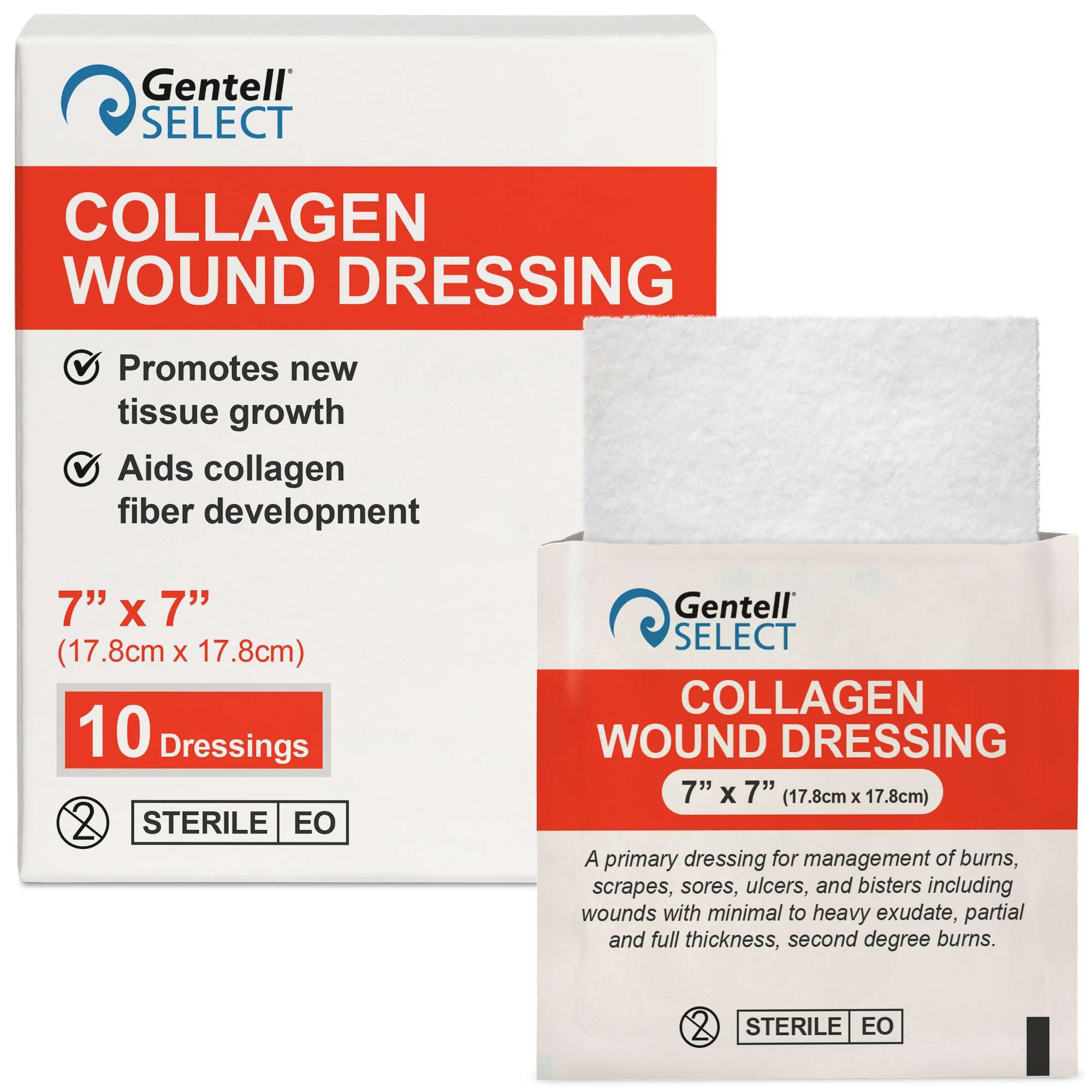 Kollagen-Wundkompressen, 17,8 x 17,8 cm, 10 Kollagen-Pads für Verbrennungen, Schrammen, Blasen und mehr, für minimales bis starkes Exsudat und teilweise bis volle Wunden