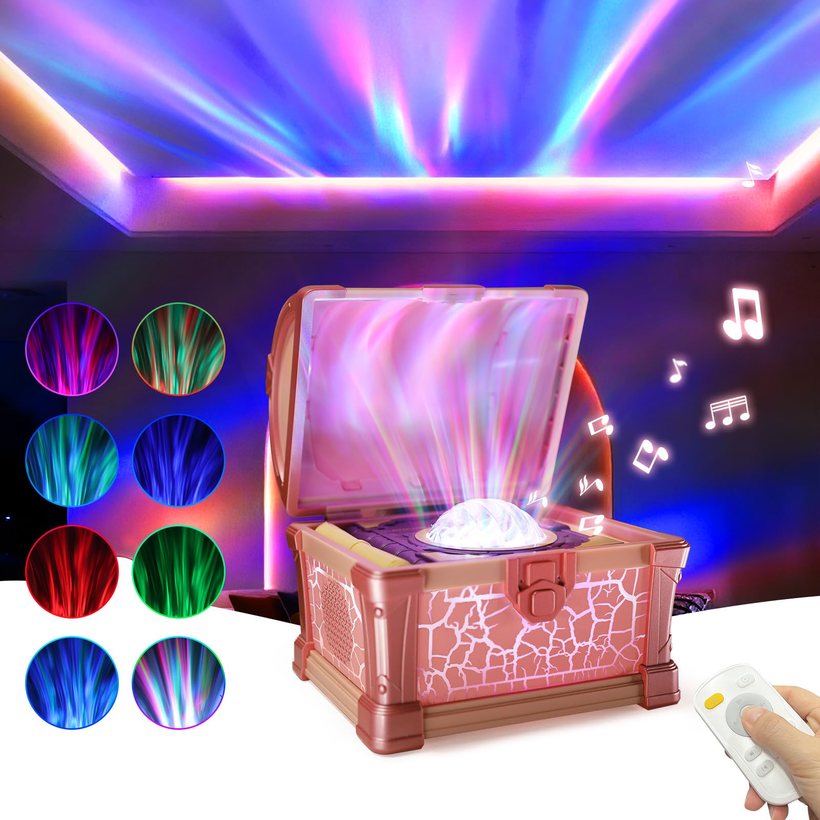 AONESY Veilleuse au trésor avec projecteur Galaxy - 8 couleurs - Bruit blanc - Minuterie et télécommande - Cadeau pour enfants, filles, garçons - Rose